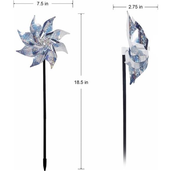 10 Pack Reflective Pinwheels with Stakes,Extra Sparkly Pinwheel for Garden Decor - Picture 4 of 6